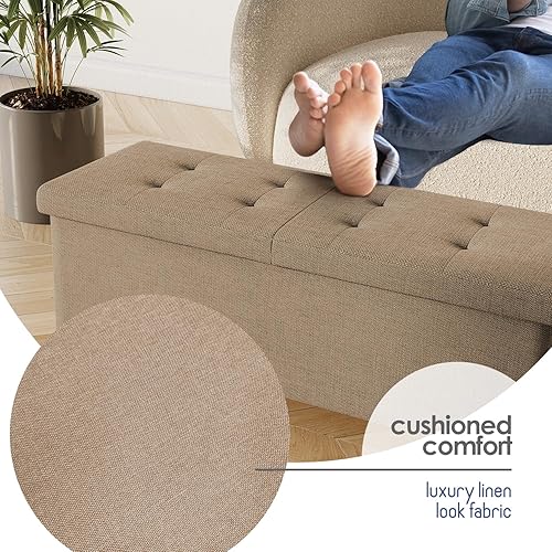 Miniatura 439 de Otomana plegable para dormitorio o sala de estar, con contenedores de almacenamiento, reposapiés para el extremo de la cama, soporta hasta 660 lb,