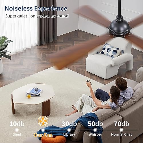 Miniatura 7 de WINGBO Ventilador de techo CC de 56 pulgadas con luces y control remoto, 4 aspas de madera maciza, 3CCT, motor CC reversible de 6 velocidades,