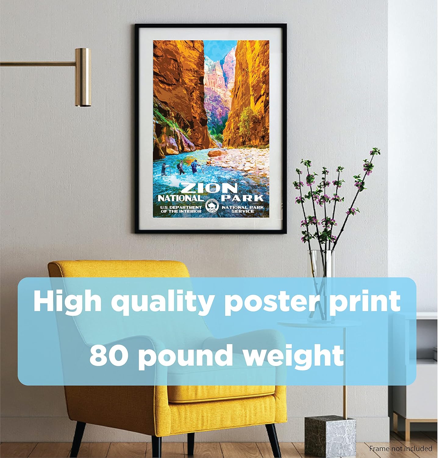 National Park Posters - Zion National Park - Wall Decor for Home and Office - “The Narrows” Original Vintage Design by Rob Decker - 100% Recycled Material - Unframed - 13 x 19