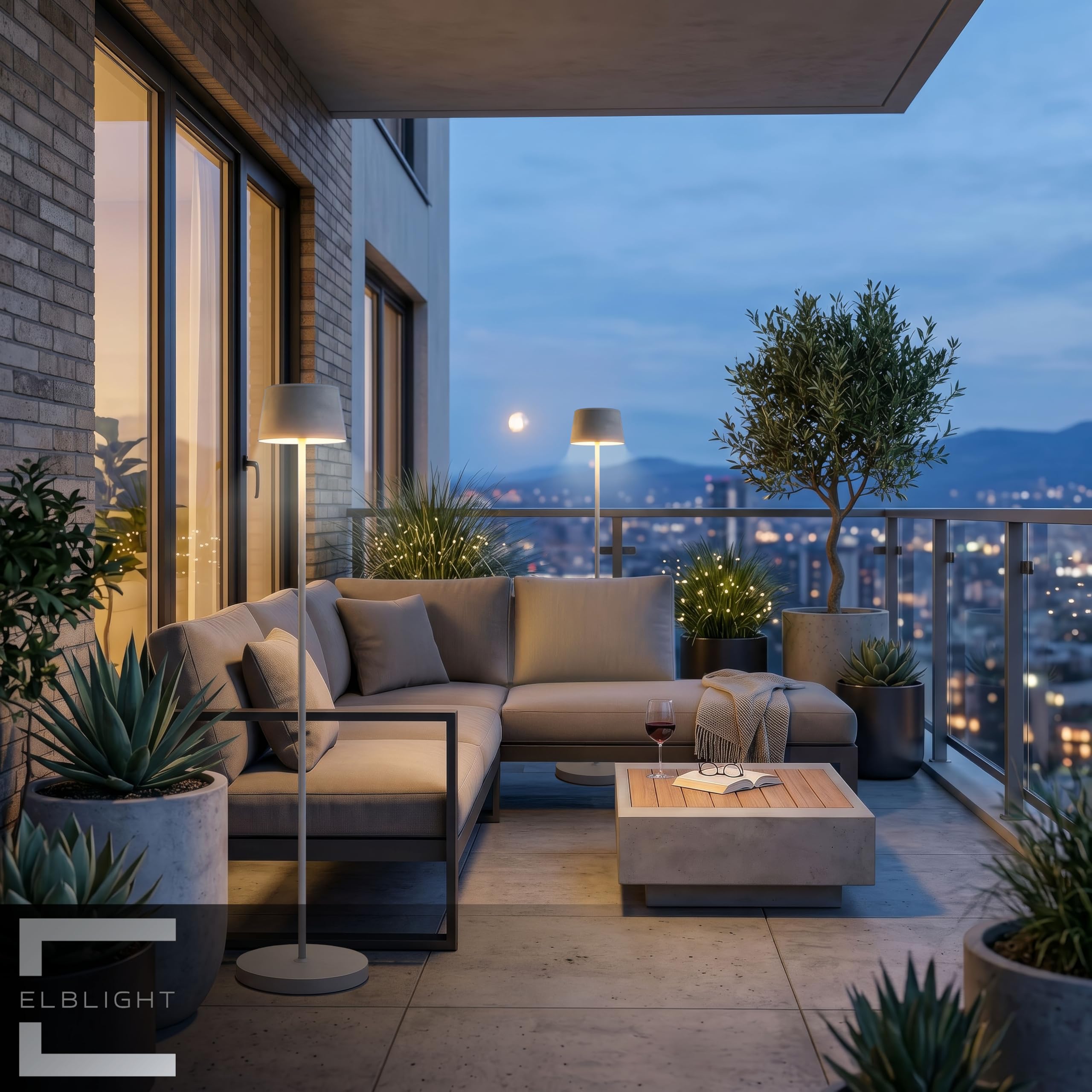 Northpoint ELBLIGHT.de LED Solar Stehleuchte Outdoor dimmbar mit Dämmerungssensor USB-C Gartenleuchte warmweiß 3000K IP44 wetterfest Außenleuchte Terrasse Balkon Steinoptik 122 cm