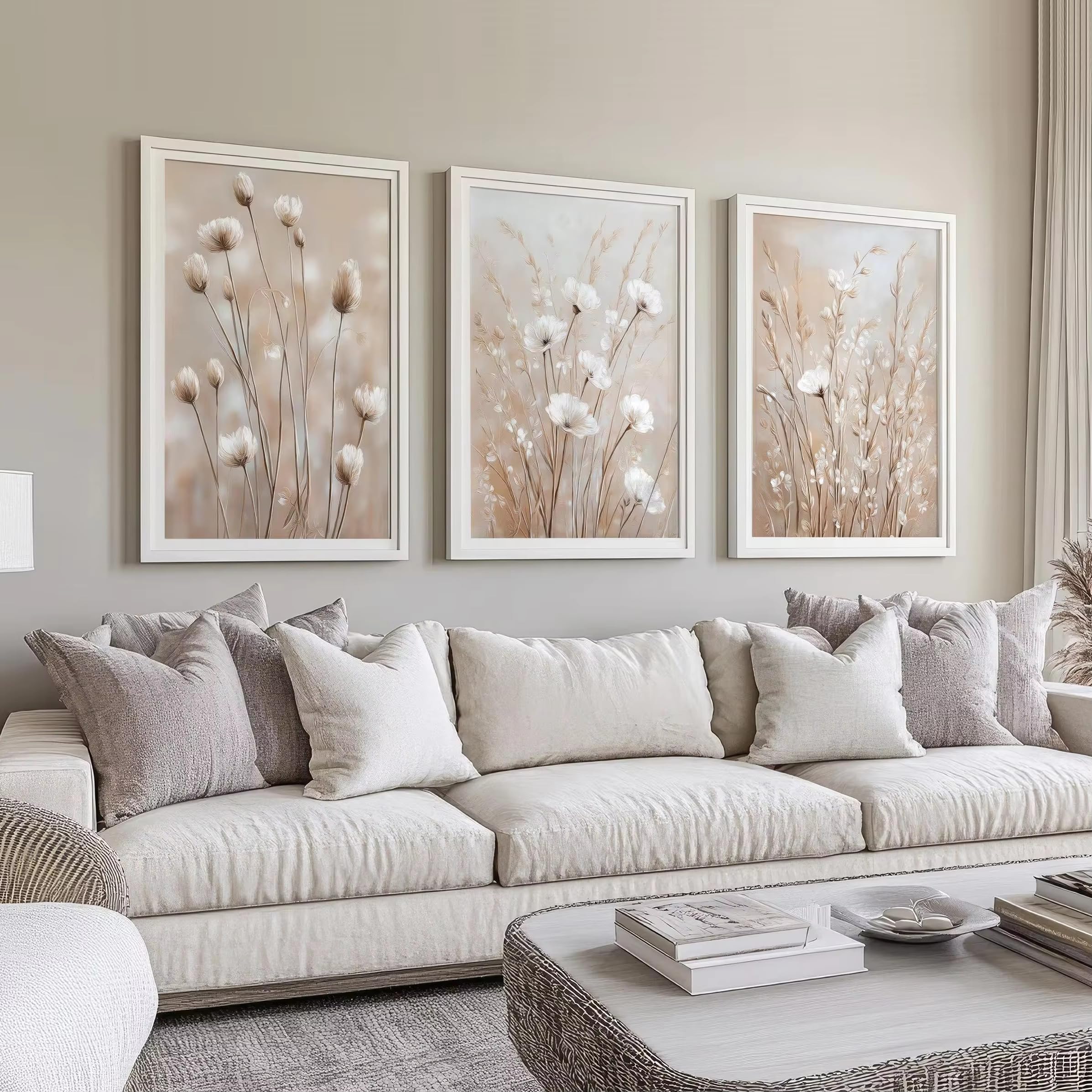 LTjiajuypd Quadri da parete con stampe floreali beige, stampe botaniche bohémien su tela, decorazioni moderne per la camera da letto (60x80 cm - 3 pezzi)