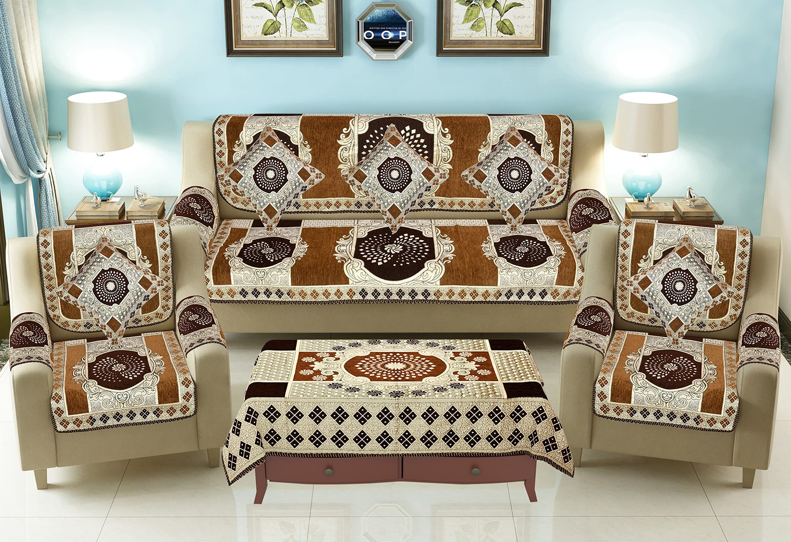 Jayvaam Sawna Homes Velvet L Shape Sofa Covers Set With 5 Cushion Covers - Premium 6 Seater Sofa Slip Protector Covers Living Room Decor - Heavy Fabric Slip Protector Long Couch(Coffee_1248-71) (B09CMVFC6P) Amazon Price History, Amazon Price Tracker