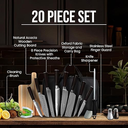 Miniatura 2 de Juego de cuchillos de cocina japoneses con bolsa, juego de 20 cuchillos de chef profesionales con cuchillos de chef japoneses de acero inoxidable de