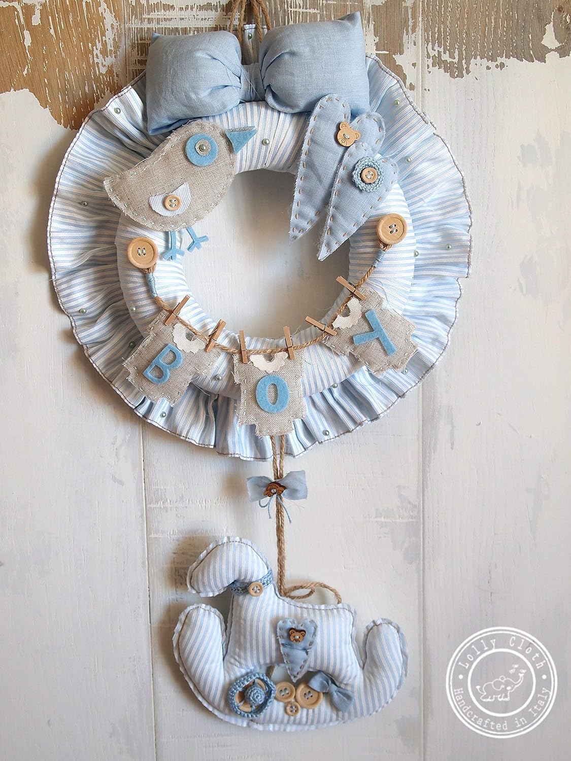 Hospital Door Hanger Boy, Baby Boy Birth Wreath Handmade
