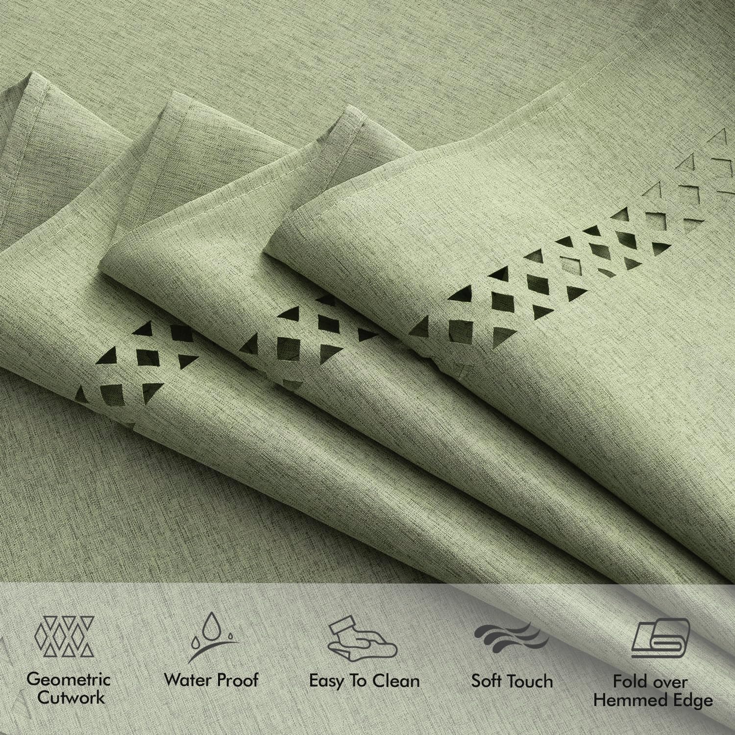 MIULEE Sage Green Rectangle Linen Polyester Tablecloth with Decorative Cutouts Spring Waterproof Stain Resistant & Shrink-Proof Table Cloth 60x104 inch Farmhouse Style for Dining Wedding Party