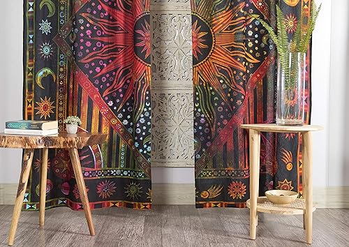 Miniatura 3 de Popular Handicrafts Juego de 2 paneles de 100 pulgadas de largo, diseño de mandala indio ardiente y hippie, teñido anudado gitano, bohemio, sol,