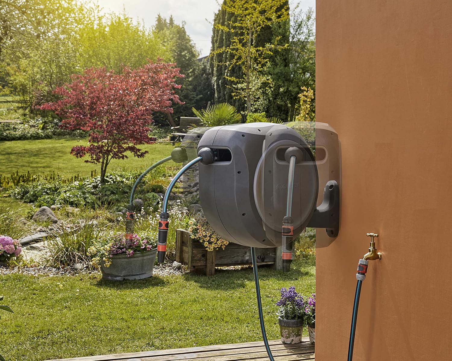 Gardena 8040 50 Foot Wall Mounted Retractable Reel with Hose Guide, ft, Grey : Everything Else
