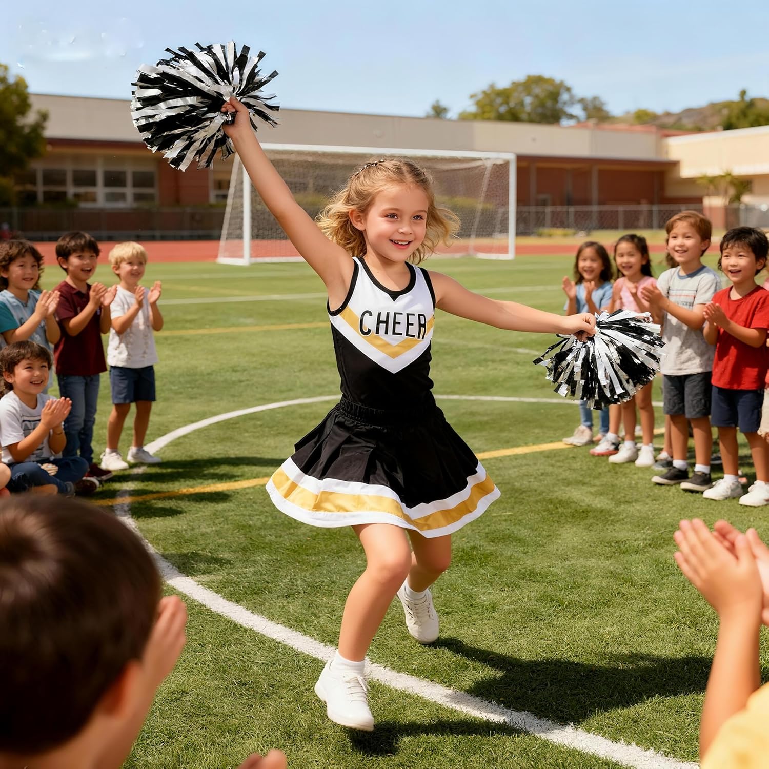 Cheerleader Costume for Girls Black White Cheerleading Outfit For Kids Cheer Up Halloween Dress Up Cheerleader Gifts - Image 4