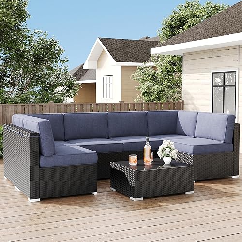 Miniatura 2 de LayinSun Cojines de repuesto para muebles de exterior para 6 asientos, juego de sofá de mimbre de ratán seccional, juego de 14 cojines