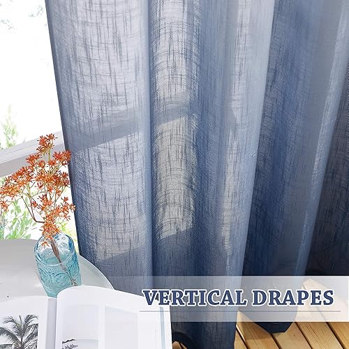 Miniatura 6 de Nicetown - Cortinas de ventana semitransparentes con ojales, mezcla de lino degradado, cortinas verticales para dormitorio, sala de estarhabitación