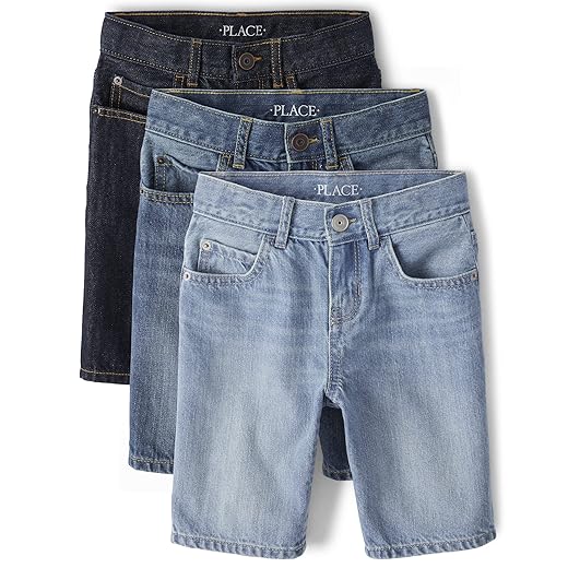 The Children's Place Boys' Denim Shorts, Blue/Black/Light Blue, 6,boys,Denim Short 3-pack,Blue/Black/Light Blue,6