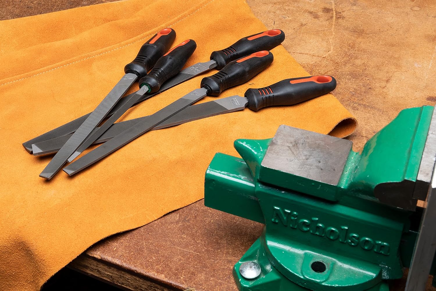 Nicholson 22040HNN 5 Piece Hand File Set with Ergonomic Handles, American Pattern, 6" Length, (2)-8" length, (2)-10" length