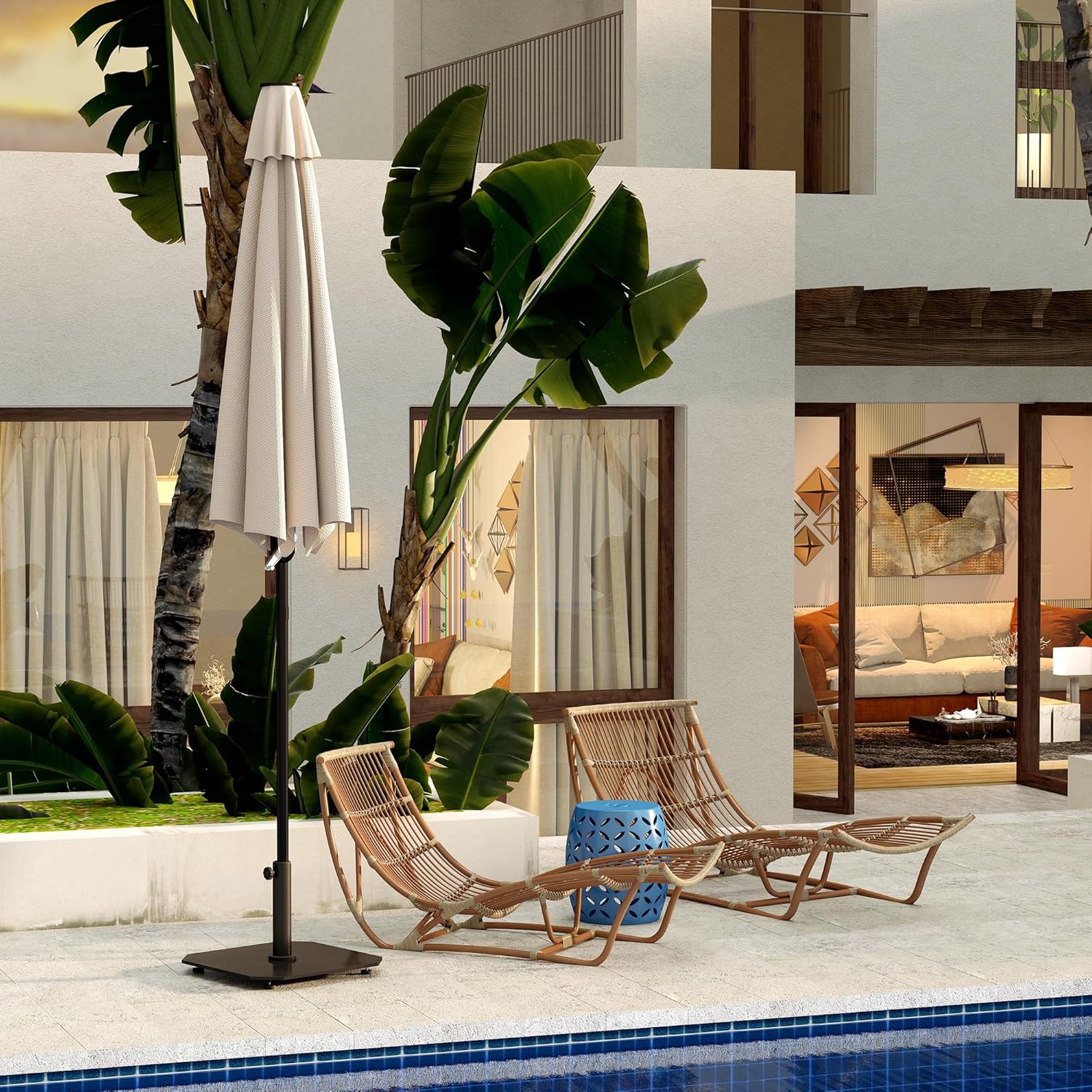 Outsunny Square Patio Umbrella Base, 41 lbs Metal Umbrella Stand Base with Adjustable Foot Pads, Heavy Duty Patio Umbrella Holder for 1.3"/1.5"/1.9" Umbrella Poles for Outdoor, Lawn, Poolside, Black - Image 8