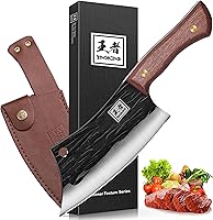 Vista 21 de ENOKING Cuchillo vikingo para carne de 6.1 pulgadas con funda, cuchillo para cortar carne, cuchillos de chef japoneses para el hogar, cocina