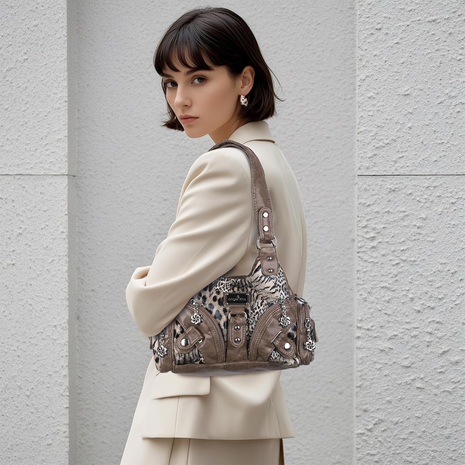 Angel Kiss Purses for Women Small Hobo Shoulder Bags Vagen Leather Multi-Pocket Tote Bag with Zipper - Image 2