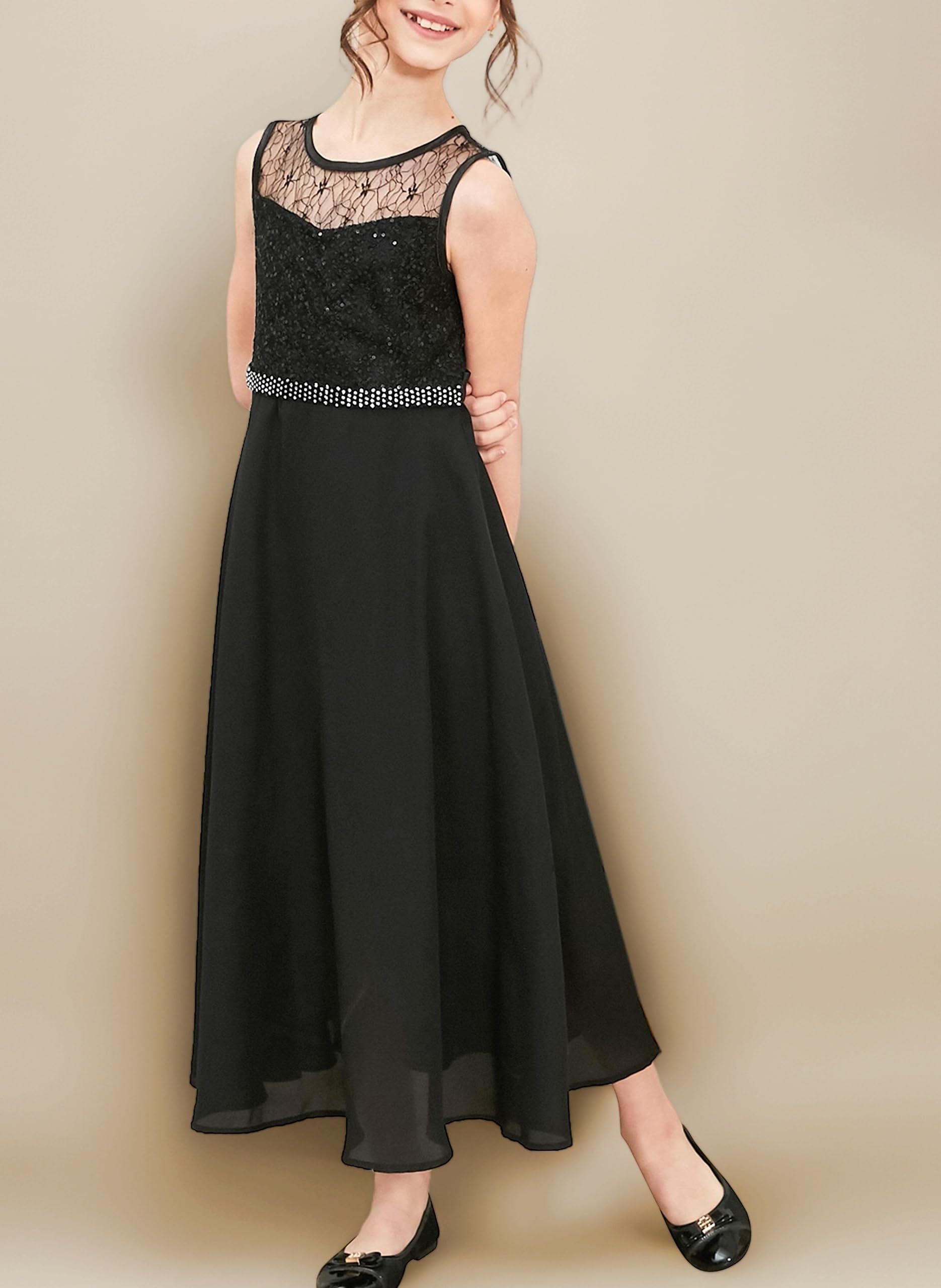 Girls Dress Rhinestone Chiffon Bridesmaid Dance Ball Maxi Gown Age 6-14 Years