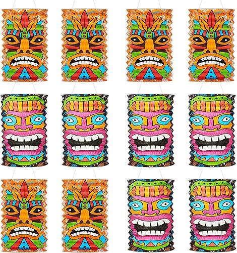 Mudder 12 piezas de decoración de fiesta hawaiana de 10 pulgadas, linternas de papel Tiki Luau tropicales, suministros colgantes para cumpleaños,