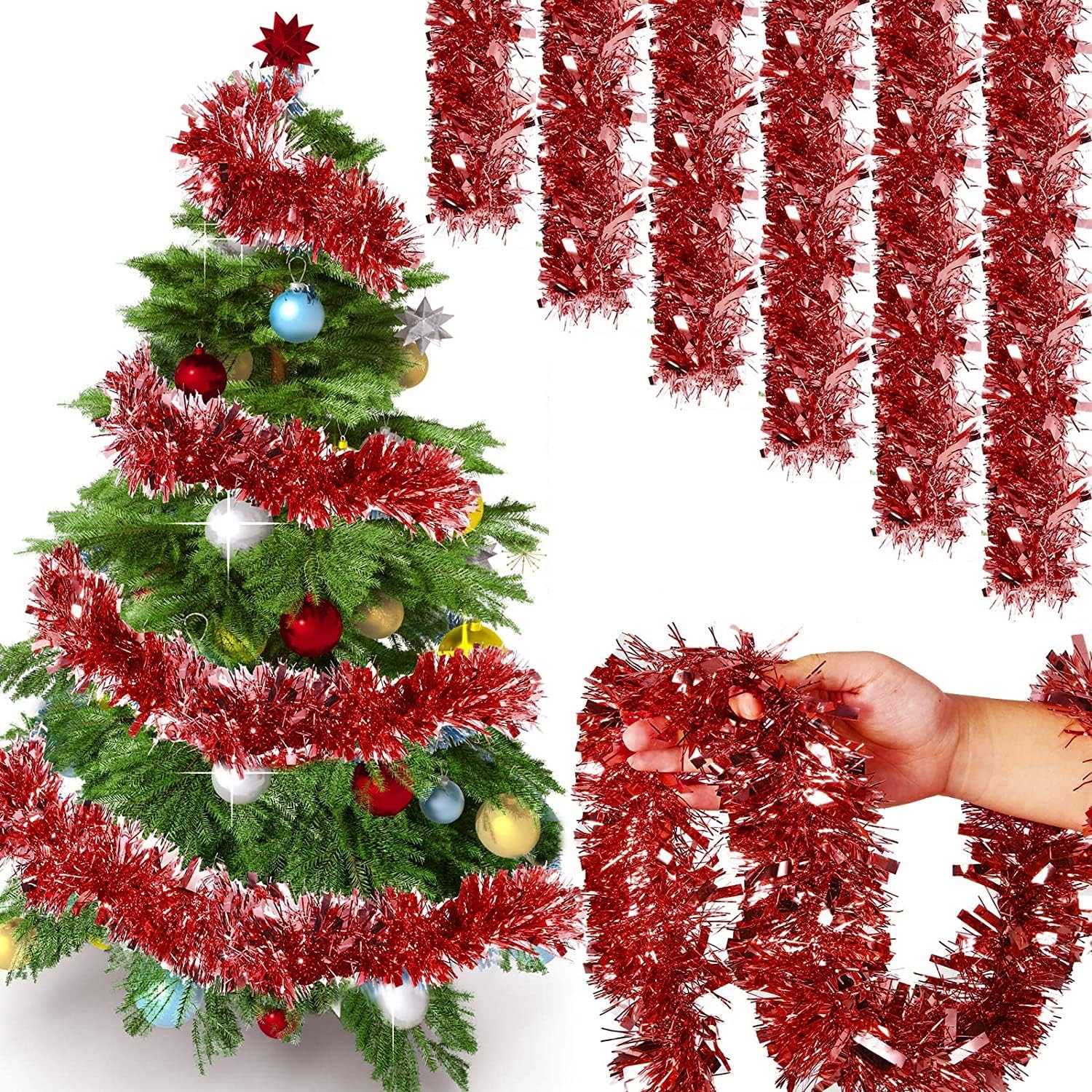 Ghirlanda di Natale Tinsel, 6 PCS Ghirlanda Albero di Natale, Festoni Natalizi, Ghirlanda Ghirlanda di Natale Tinsel, 6 PCS Ghirlanda Albero di Natale, Festoni Natalizi, Ghirlanda