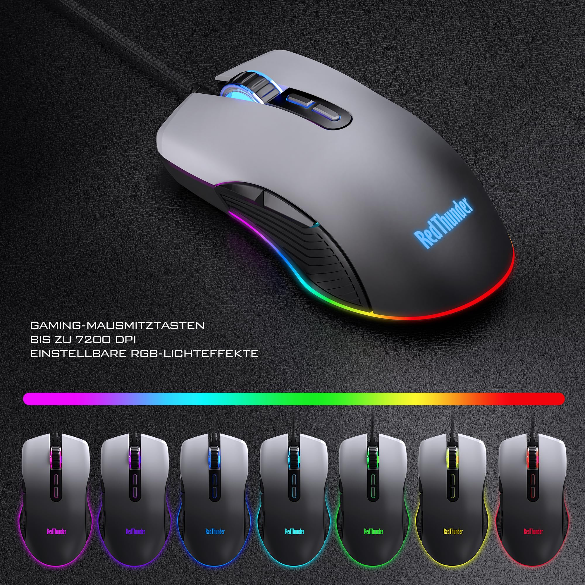 RedThunder K10 - Set tastiera e mouse da gioco (grigio gradiente)
