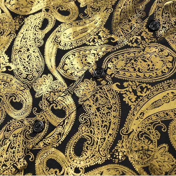 Men's 70s Disco Shirt Paisley Retro Floral Top Long Sleeve Casual Party Dress Shirts