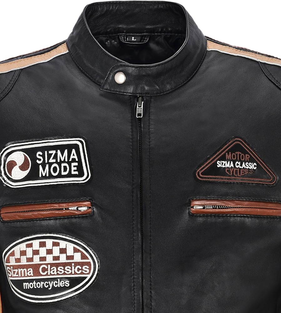 SIZMA Men's Real Leather Jacket 100% Lambskin Classic Casual