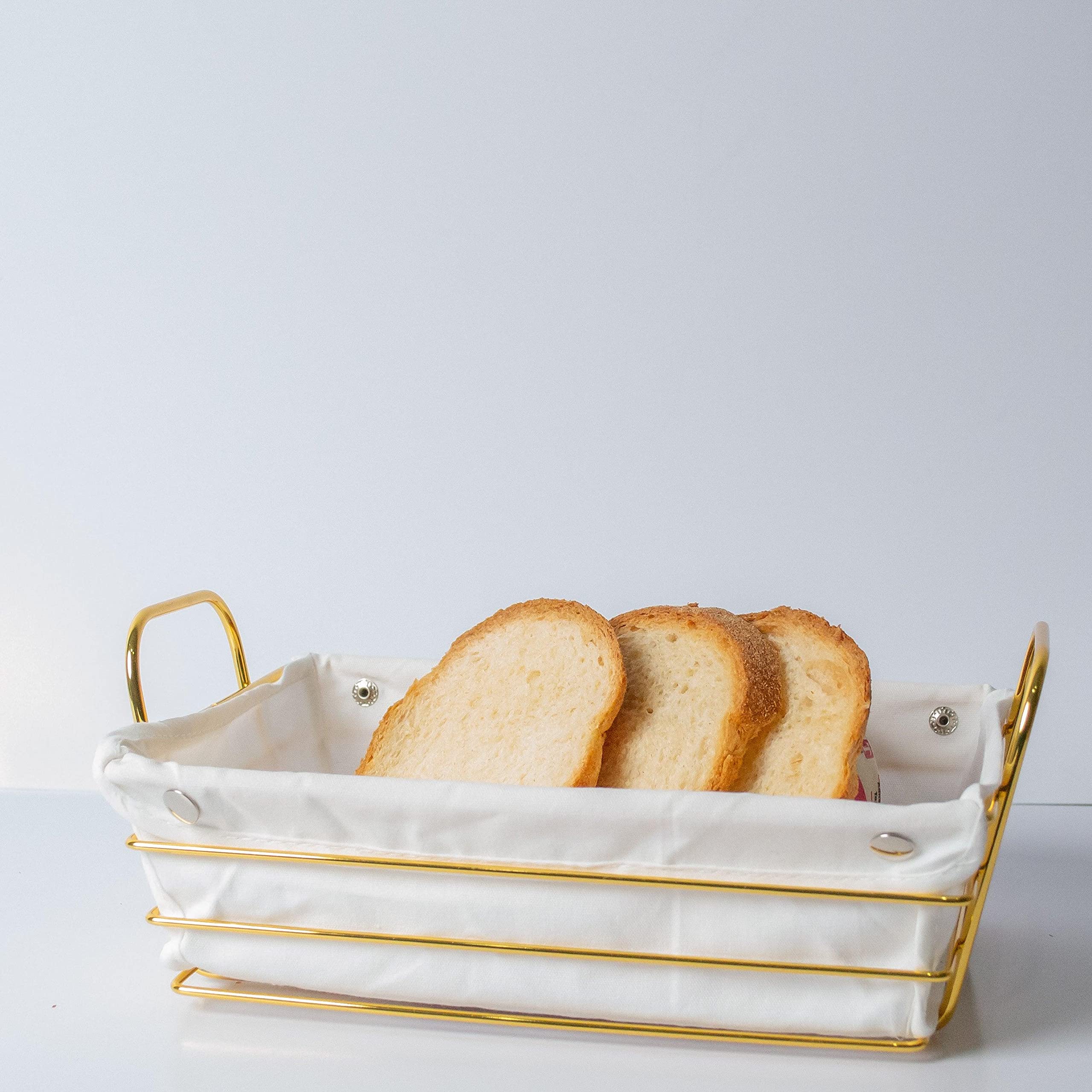 AtrauX Metal Bread Basket with Fabric Lining, Rectangle Storage Baskets for Breads Vegetables Snacks Candies Fruits Tray Living Room Office Kitchen -Tableware (Medium)(32cm*22cm*7cm)