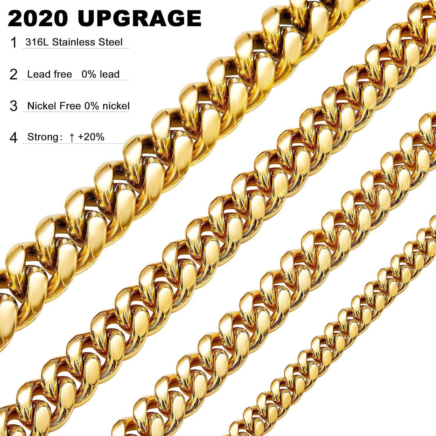 Cuban Link Chain Necklace or Bracelet with Design Box Clasp for Men 6MM/8MM/10MM/12MM/15MM/18MM 18K Gold Stainless Steel Hip Hop Miami Curb Chains 7-30 inch