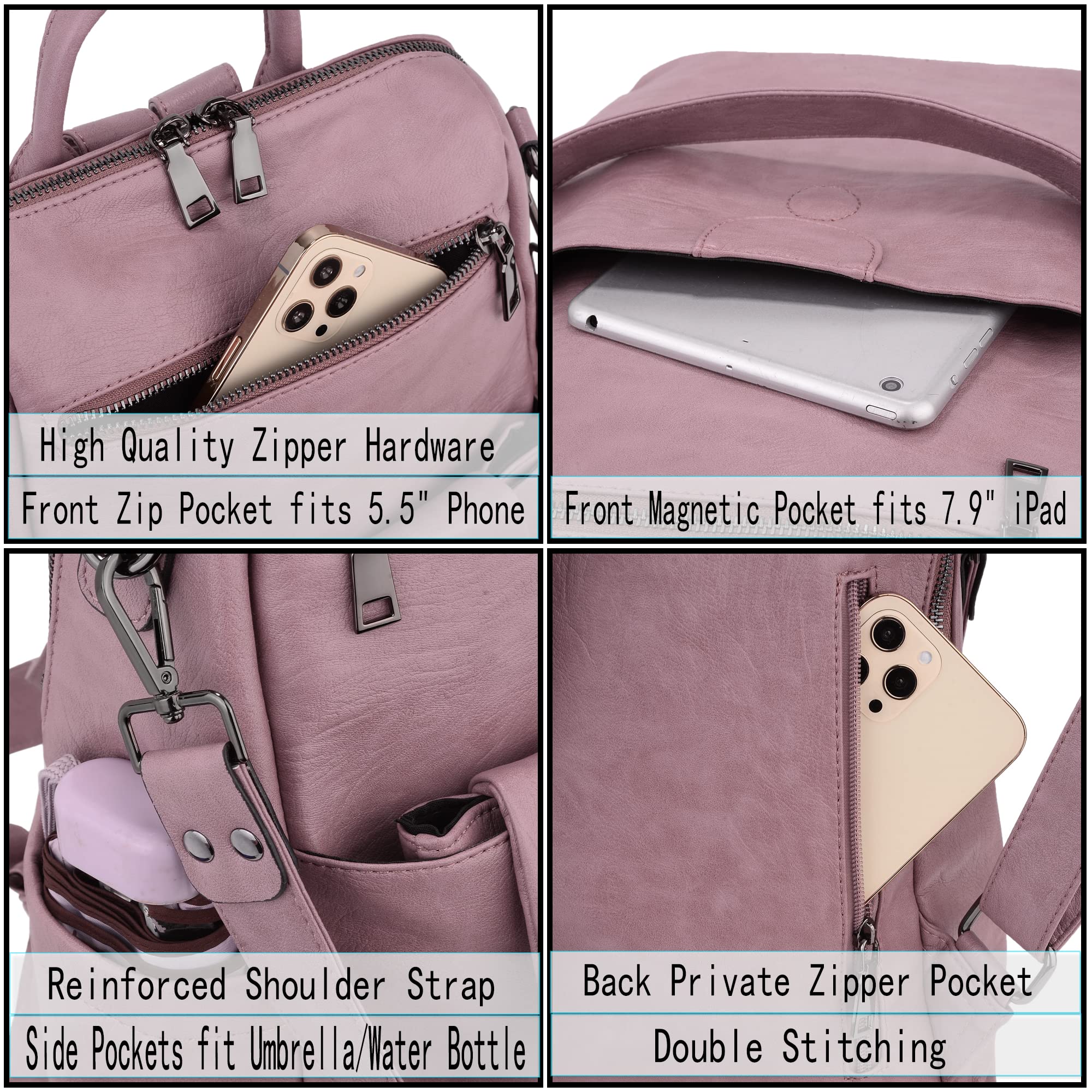 UTO Femme Sac à Dos avec Sangle Multi Poches Bien Organisé Similicuir Doux Vogue Cuir Synthétique
