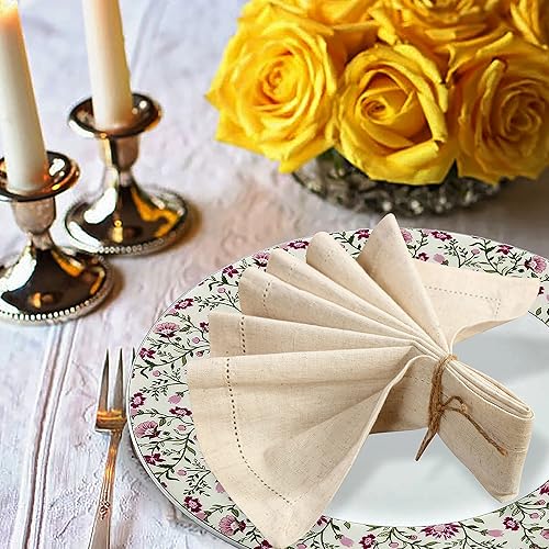 Miniatura 3 de Servilletas de diseño de algodón de lino - color natural - 20 x 20 (juego de 12) - apariencia de lino premium - Fibra natural 100% de celulosa