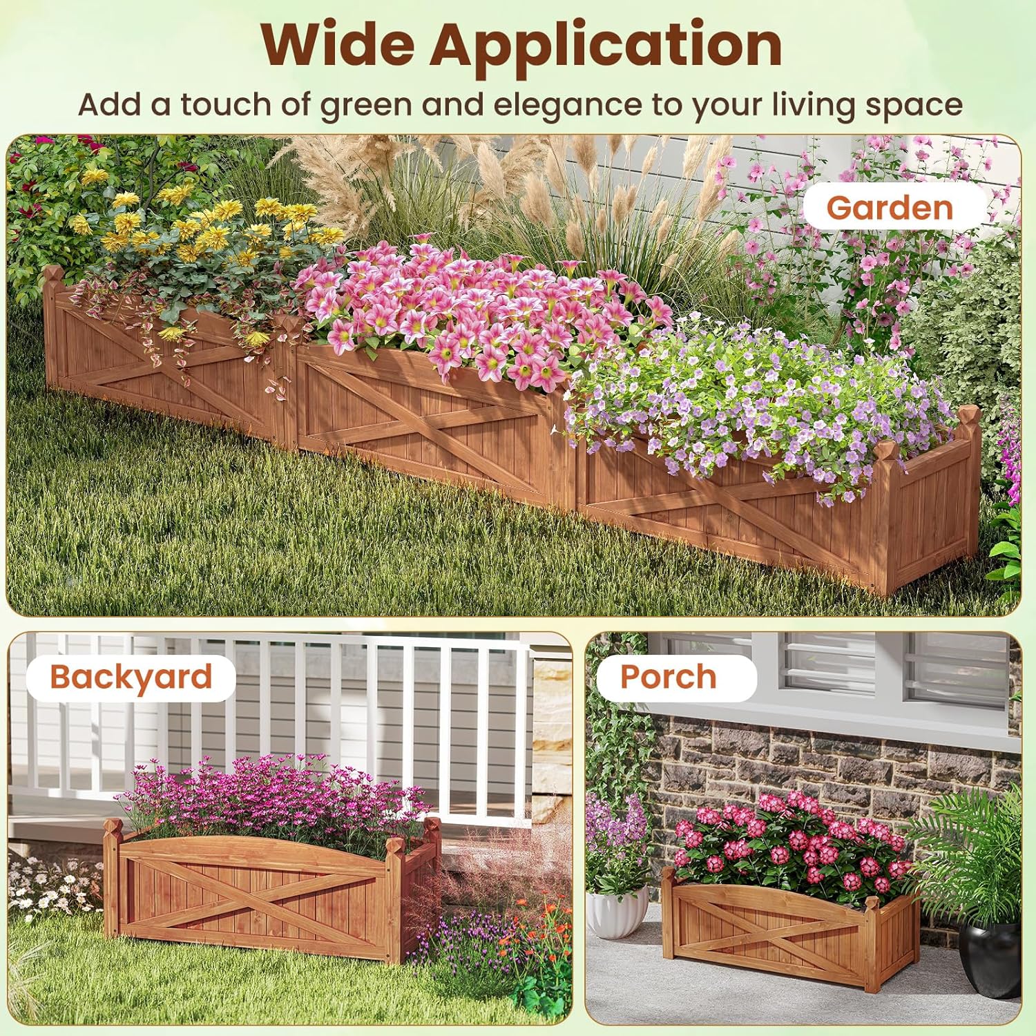 Giantex Wooden Raised Garden Bed w/ 5 Drainage Holes, Elevated Rectangular Outdoor Planter Box for Flowers Herbs Vegetables, Wood Gardening Container for Patio Garden Yard Balcony, 36'' x 16'' x 15''