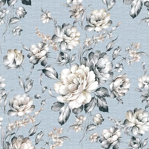 ReWallpaper 17.5in X 23ft Blue Floral Wallpaper Peel and Stick Contact Paper Floral Vintage Prepasted Blue Toile Wallpaper for Bedroom Bathroom Walls Living Room Accent Wall Murals Self Adhesive