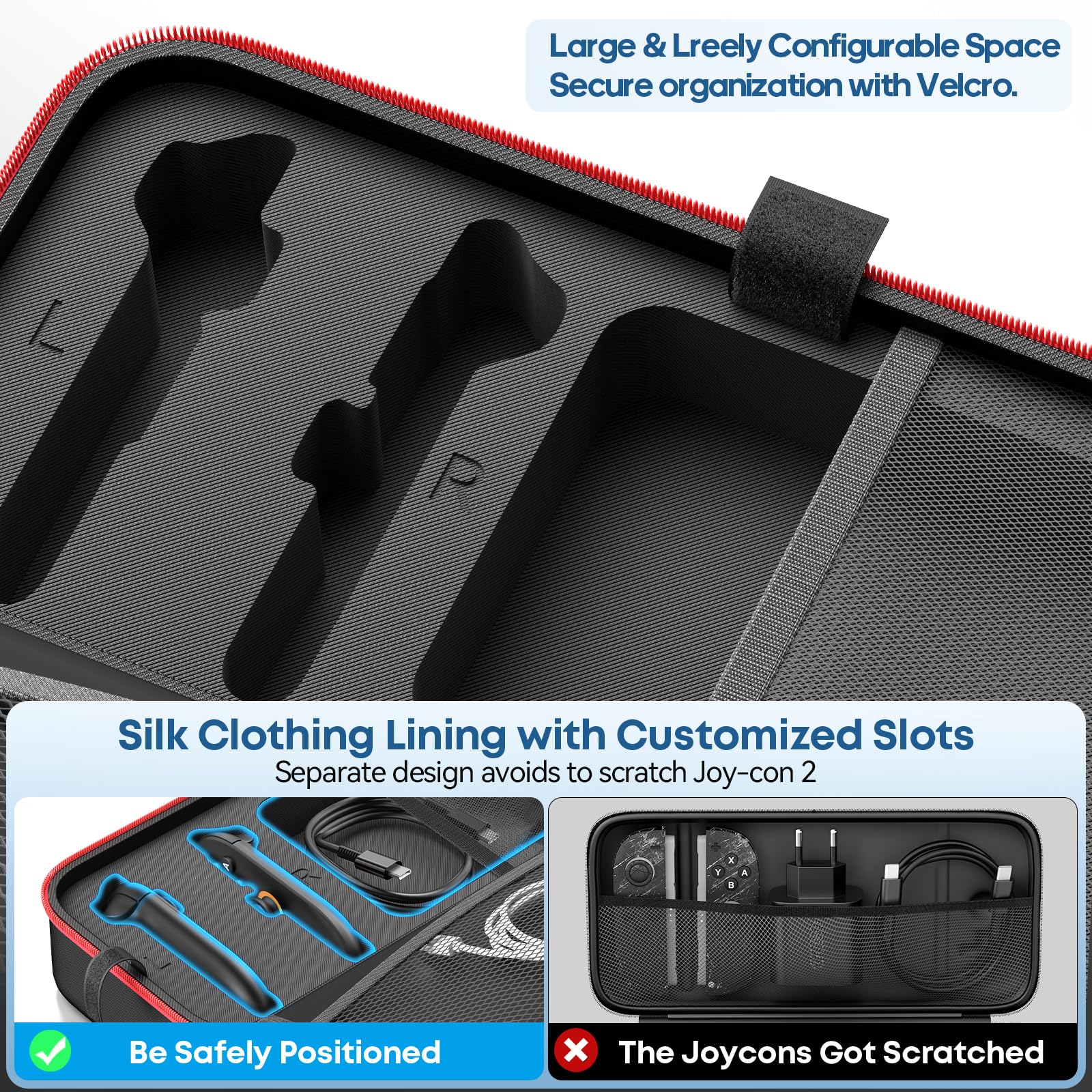 Custodia per Nintendo Switch 2025, Custodia da Viaggio Portatile per Switch 2/OLED/Original con Cinturino in Rete per Organizzare i Cavi, Case Switch 2 Rigida per Joy-Con 2 con 26 Slot Gioco, Rosso - 5