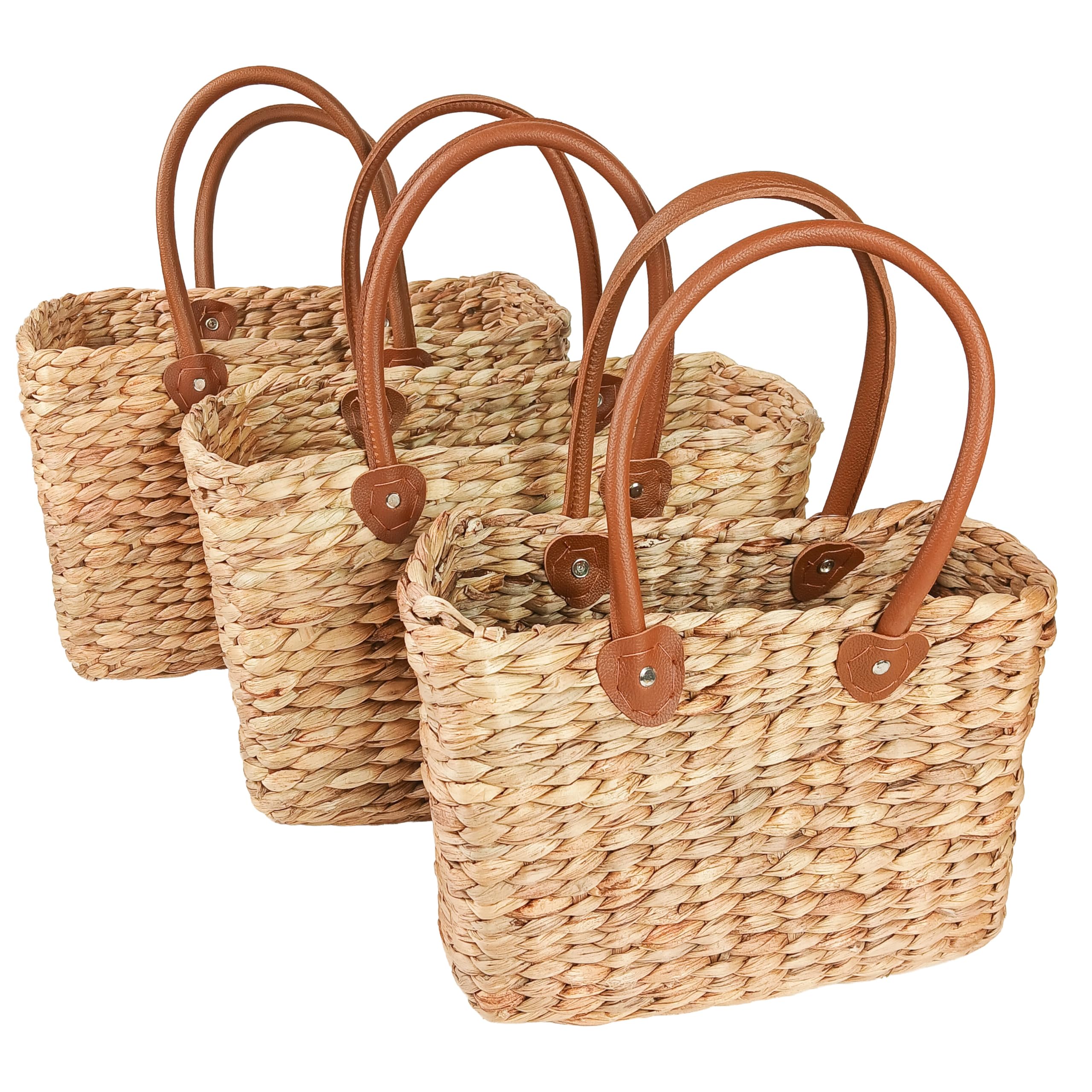Kobolo Tasche Korbtasche Set aus Wasserhyazinthe Kunstlederhenkel eckig