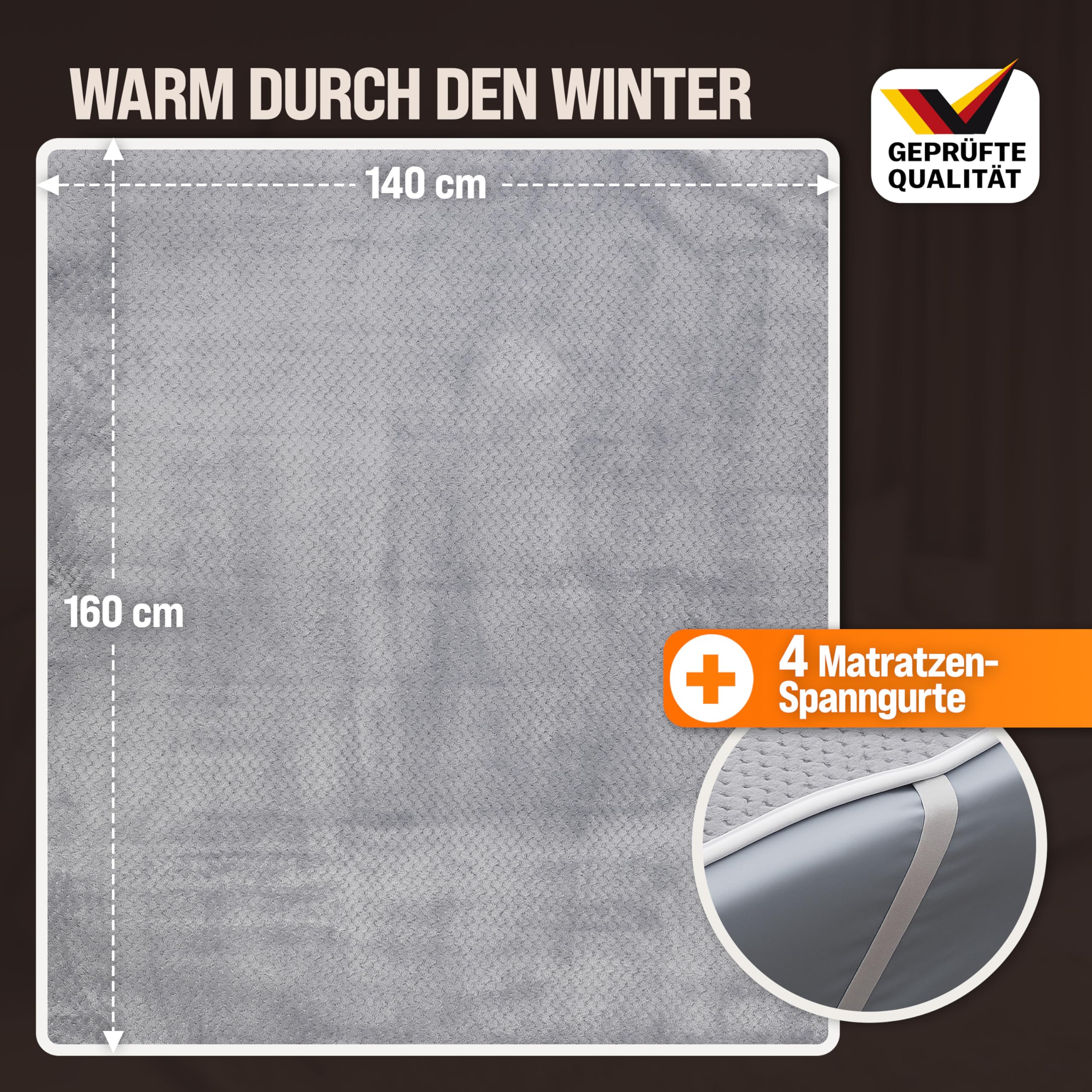 Monzana® Heizdecke Wärmeunterbett 160x140cm Timer Coral Fleece 2x60W grau Doppelheizdecke Überhitzungsschutz waschbar