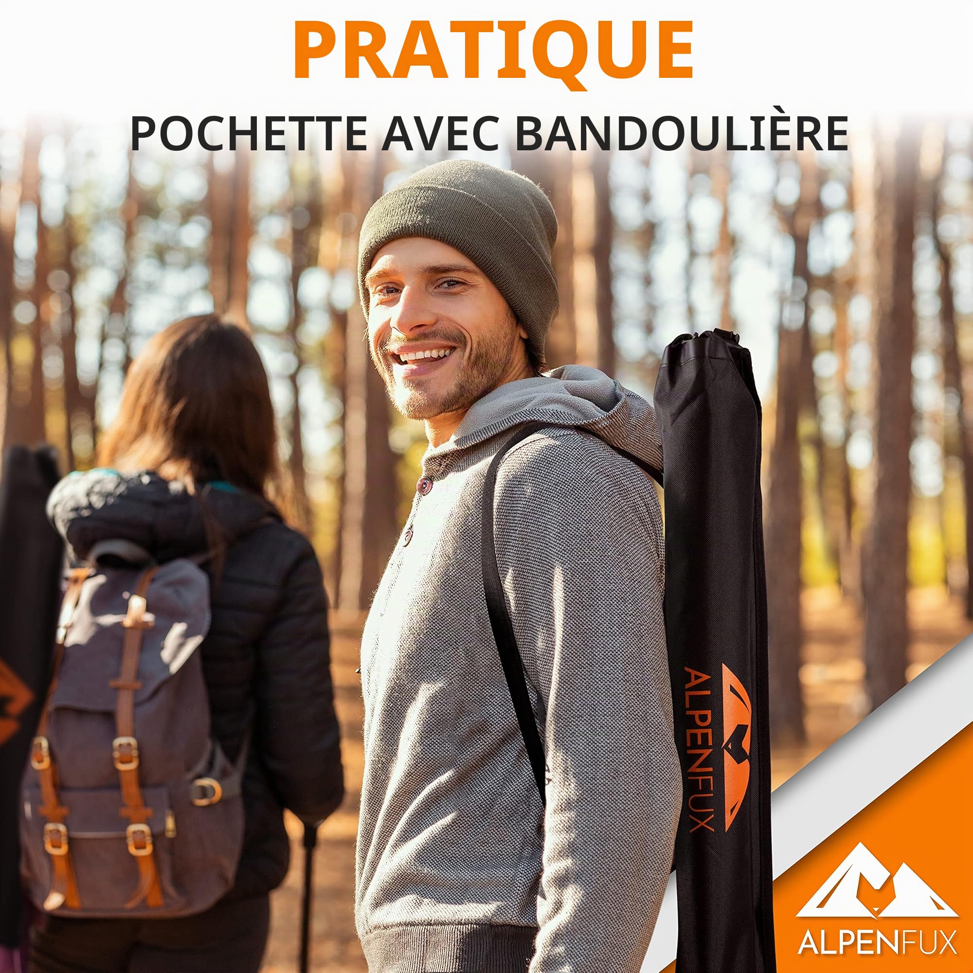 ALPENFUX® Bâtons de randonnée télescopiques de qualité supérieure - Bâtons de marche nordique - Léger et réglable - Avec poignée en liège - Pour homme et femme