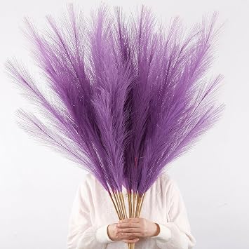 38" Faux Lavender Pampas 12PCS Large for Floor Vase Filler | Fluffy, Purple Pampas Grass Decor, Tall Fake Pompas, Large Artificial Pompous Grass