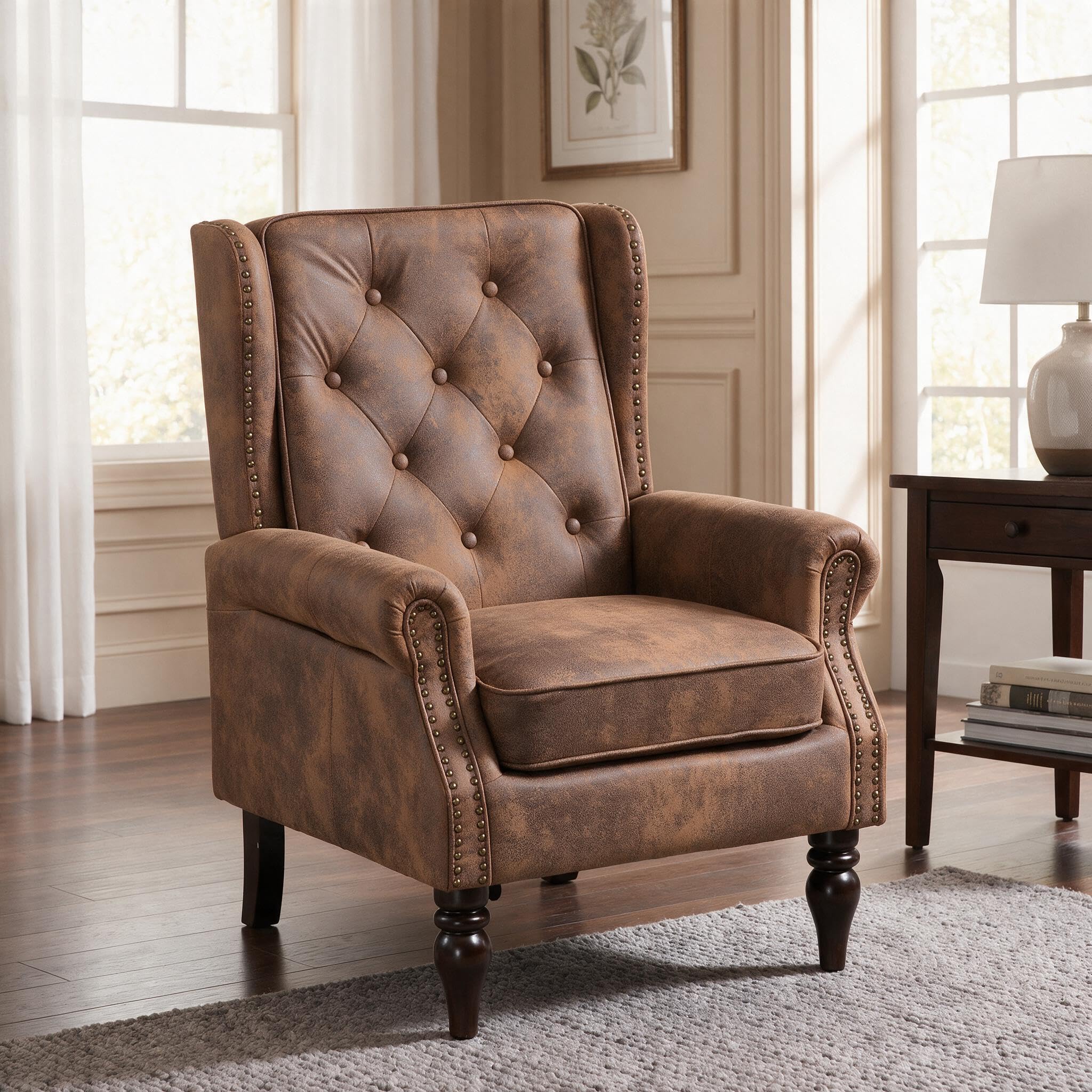 Single PU Recliner Chair, Diamond Quilted Accent Armchair, Coffee