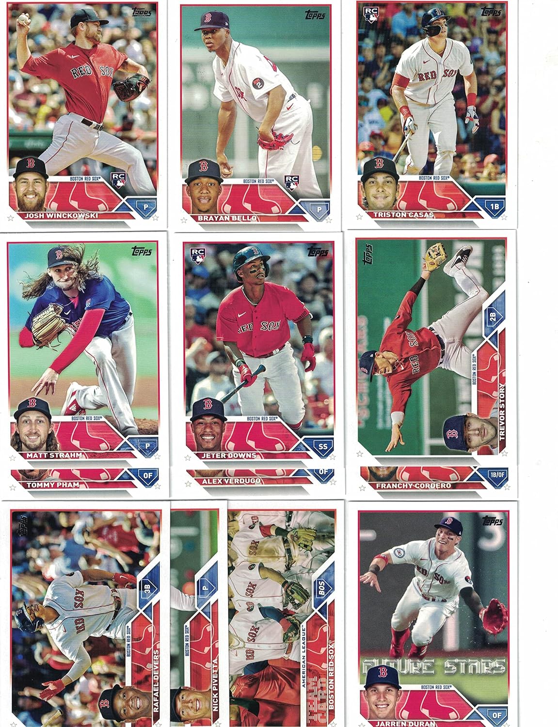 Boston Red Sox 2023 Topps (Series 1 and 2) Red Sox Team Set with (23) Cards! PLUS the 2022 Topps Baseball Team Set (Series 1 and 2) with (29) Cards. ***INCLUDES (3) Additional Bonus Cards of Former Red Sox Greats Roger Clemens, Ellis Burks and Mike Greenwell! ***