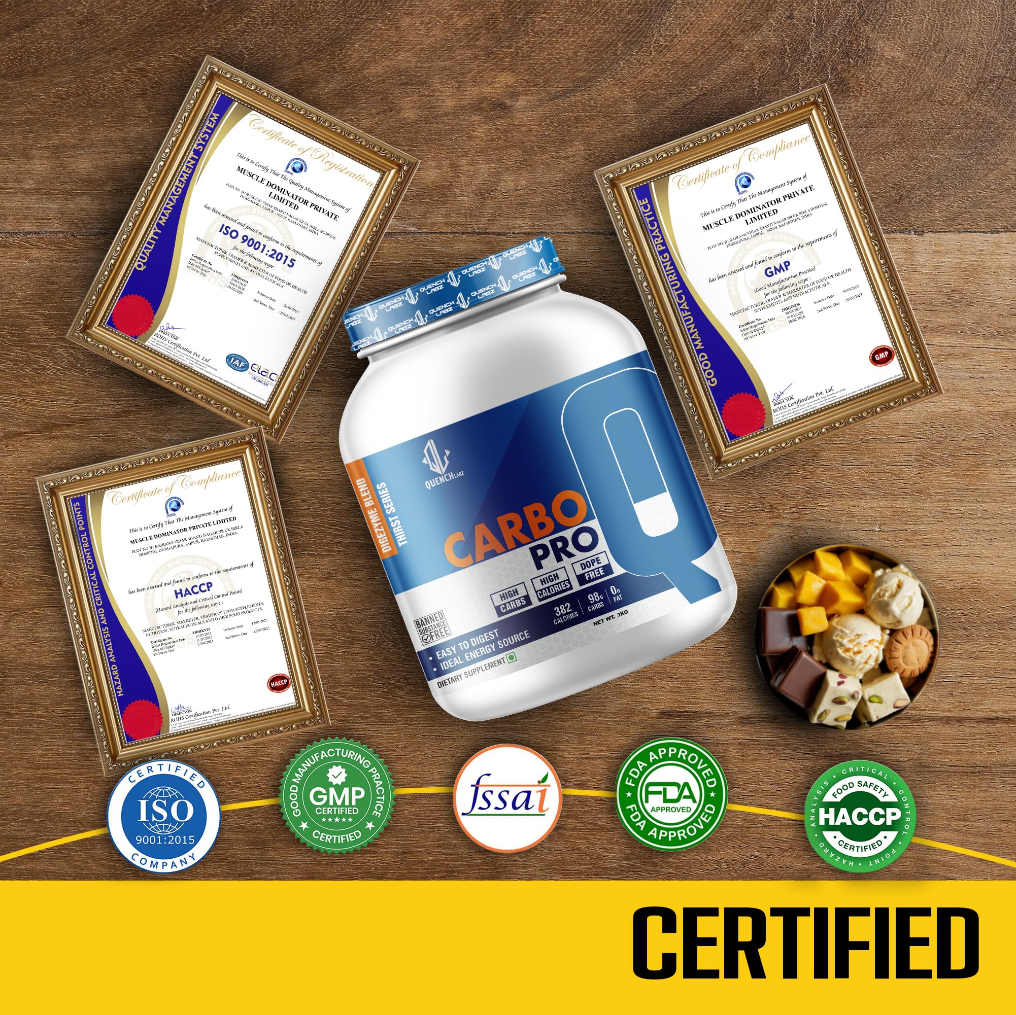 Carbohydrate Supplement 3kg | QuenchLabz Carbo Pro | 98g Carbs & 382 Calories per Serving | Fast-Digesting carbohydrate powder | Pre & Post Workout Energy | Muscle Recovery | Chocolate | FSSAI Certified — Amazon image 7