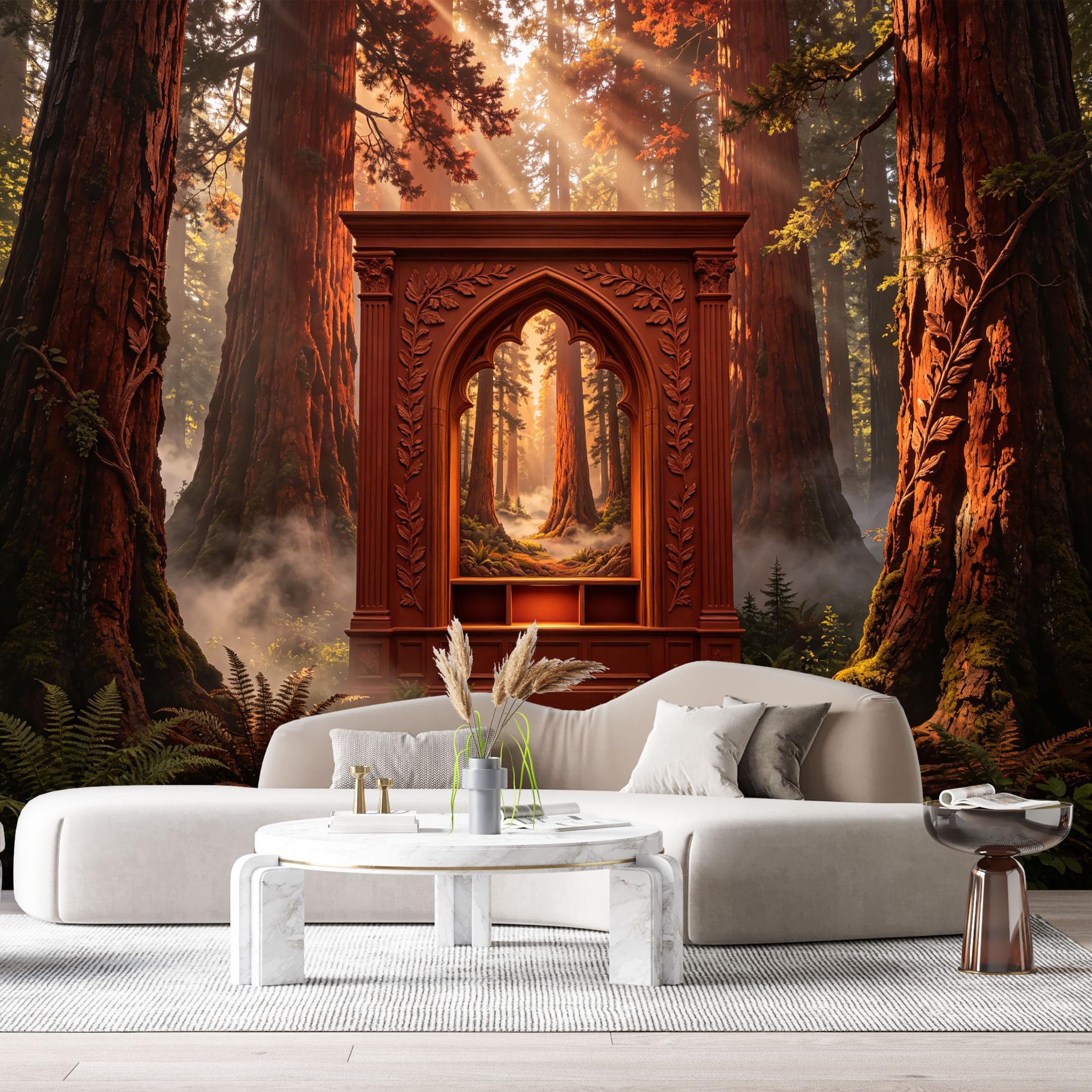 Custom Size Wall Murals Forest Gothic Shrine Portal Mist Sunlight 3D Trompe L'Oeil SelfAdhesiveWall Fabric Removable Wallpaper Wall Decor for Living Room Bedroom Bathroom