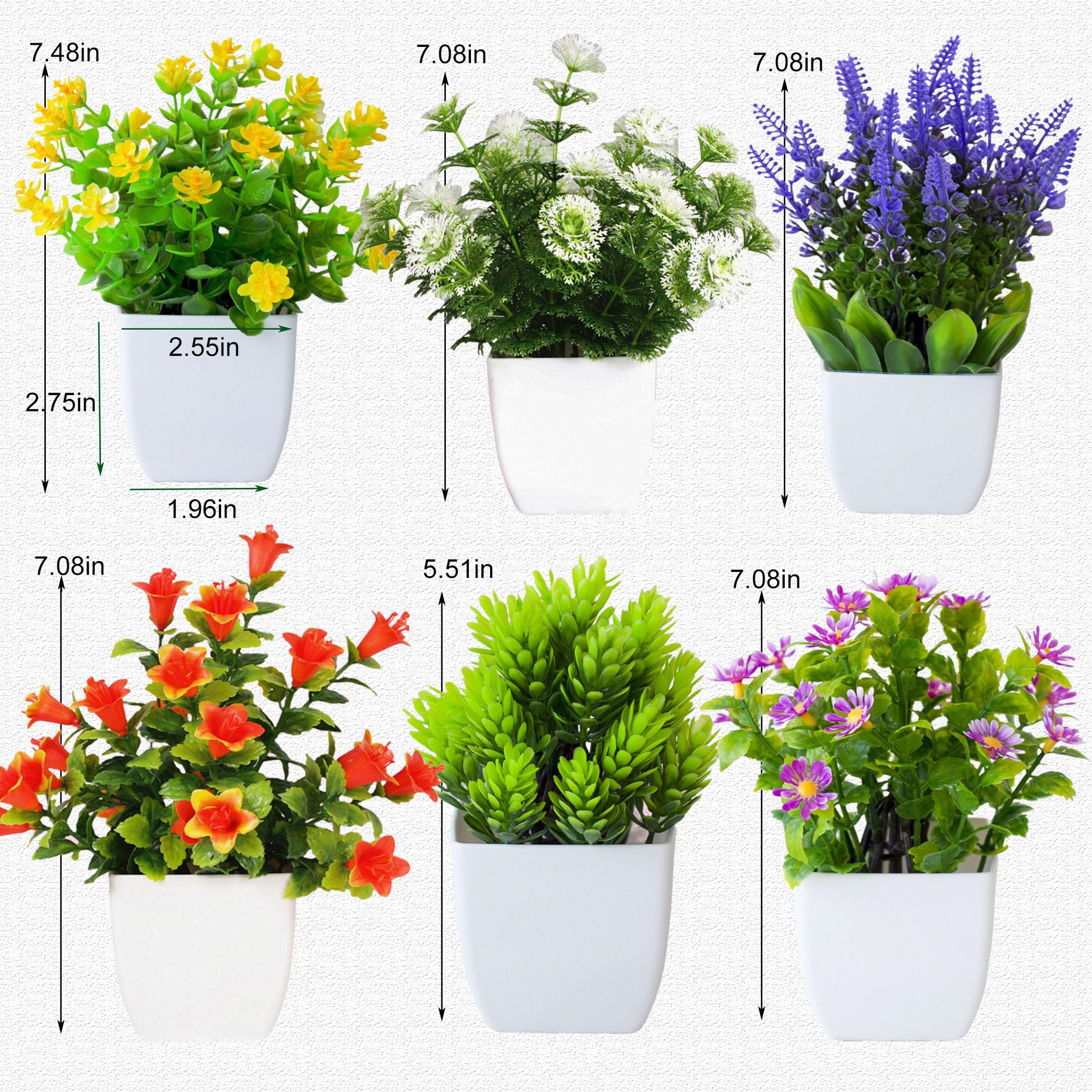 LuckyCao 6 Pack Small Artificial Flowers in Pots - Image 2