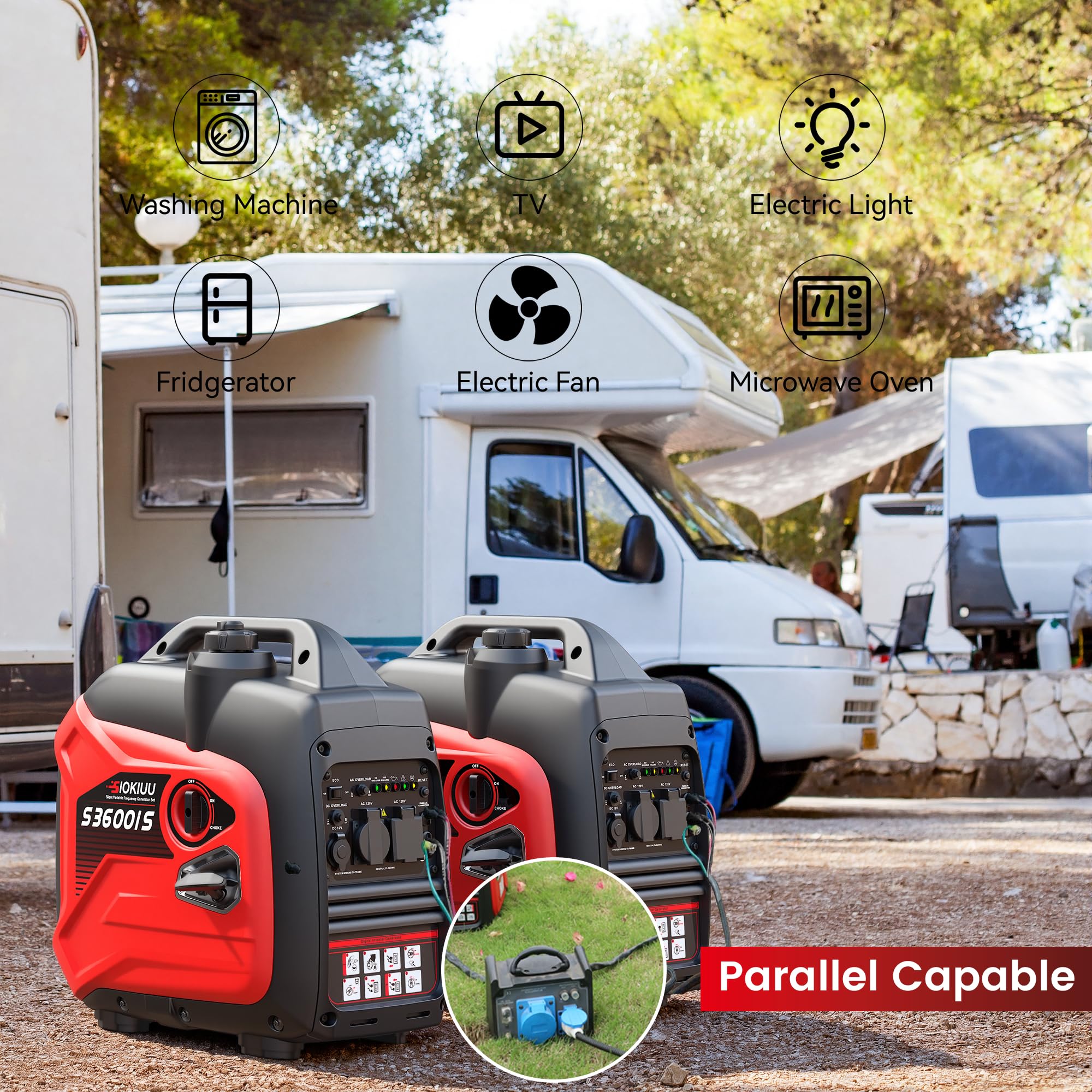 Generador portátil de 3600 W, generador inversor súper silencioso, ultraligero para respaldo del hogar, campamento al aire libre, protección de sensor de CO, EPA, modo ECO