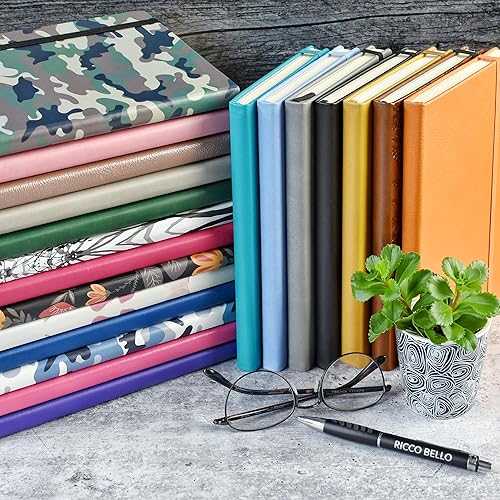 Miniatura 8 de RICCO BELLO - Cuaderno clásico con rayas universitarias, diario con forro de piel sintética para escribir, trabajo, hogar, escuela, 192 páginas a