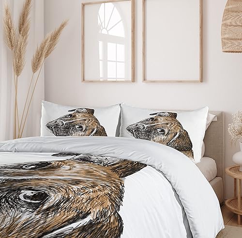 Miniatura 6 de Ambesonne Boxer Dog Duvet Cover Set, Sketchy Hand-Drawn Image of a Puppy Furry Domestic Pet Animal, Decorative 3 Piece Bedding Set with 2 Pillow