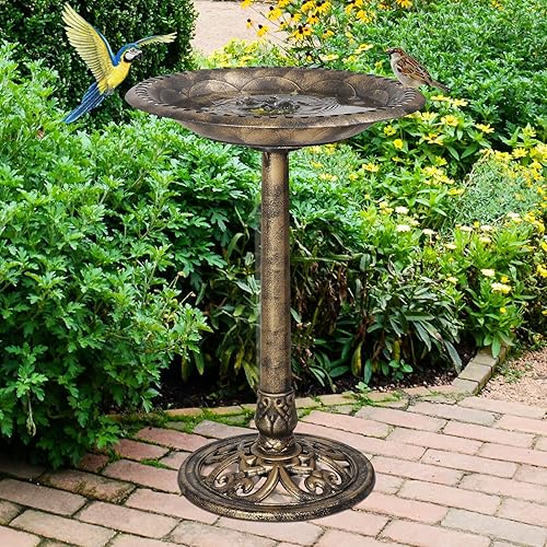Miniatura 8 de ZenStyle Pedestal de baño de pájaros de resina de 28 pulgadas de alto para decoración de jardín al aire libre (bronce)