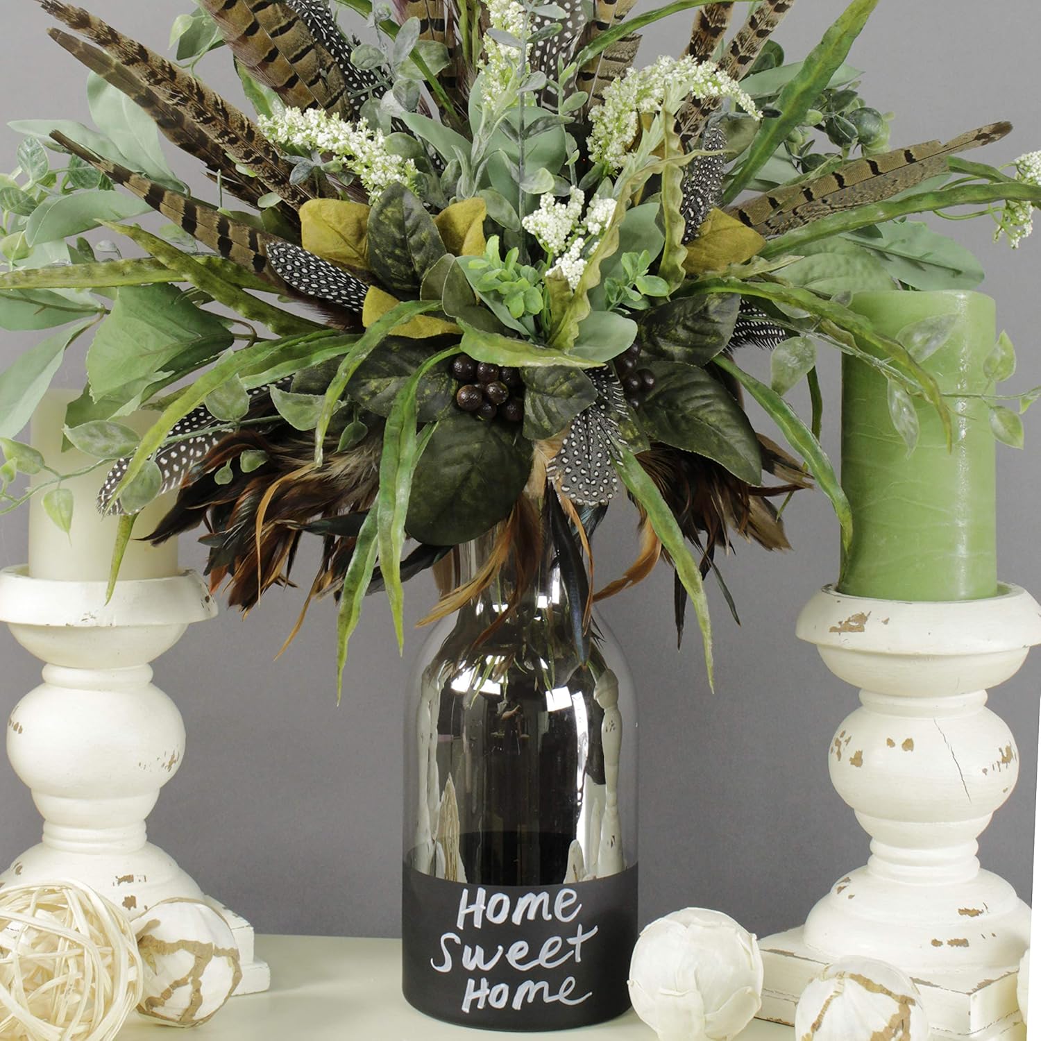 ZUCKER 1 Piece Jug Vase 10" Smoke Gray Top with Black Chalkboard Bottom for Wedding Centerpiece, Home Decor