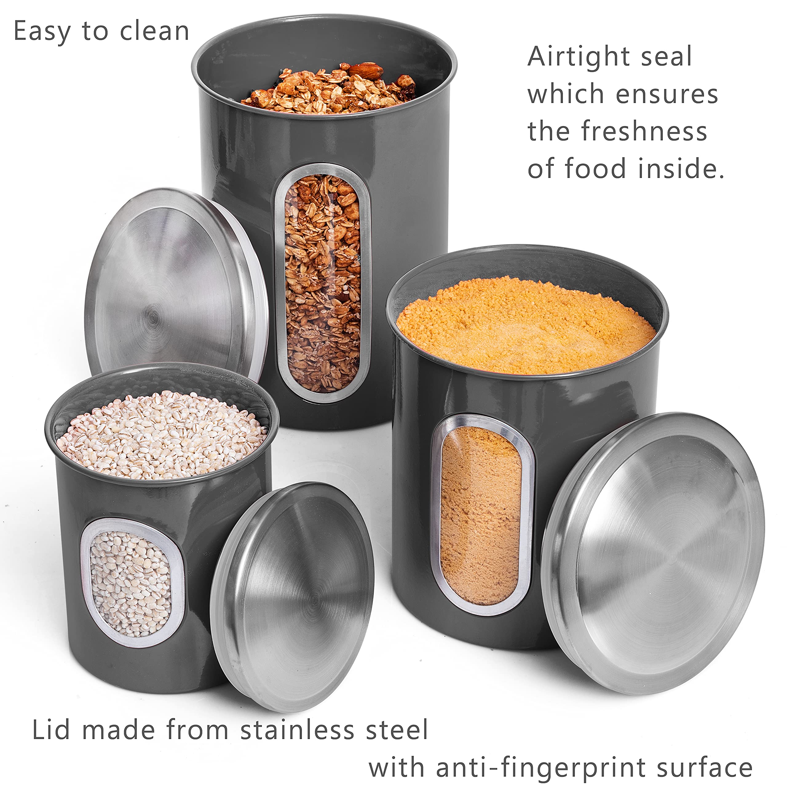 Moss And Stone 3 Piece Gray Canisters Sets For The Kitchen, Kitchen