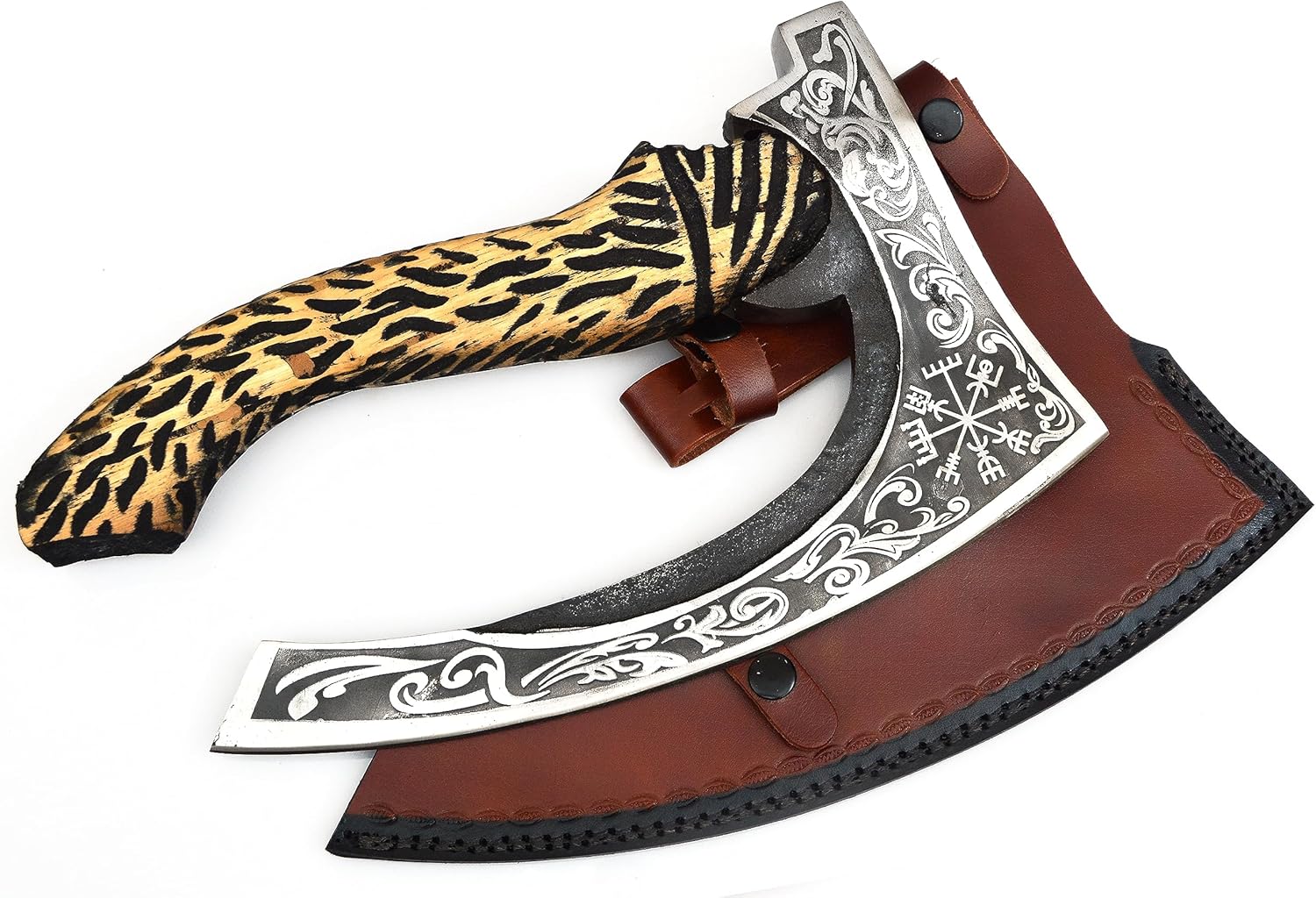 Camping Hunting/Viking Steel Multi Purpose Axe, Authentic Medieval Pizza Cutter Axe, Hand Forged Axe, Cutting/Chopping/Slicing Axe, Rocking Gift Axe with Leather Sheath, Viking Gifts