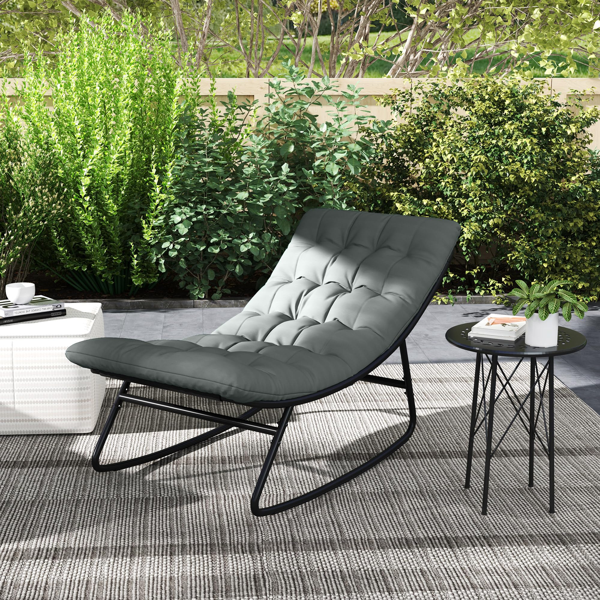 Outsunny Lot de 2 fauteuils à Bascule extérieur, chaises à Bascule avec Coussins épais, siège Tissu textilène Respirant et Cadre en Acier, Rocking Chair extérieur, Jardin, terrasse, Patio, Gris foncé