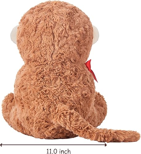 Miniatura 5 de IKASA Juguete de peluche de mono con corazón para el día de San Valentín, lindo peluche marrón de 11.8 pulgadas, suave con rosa y lazo, pequeño